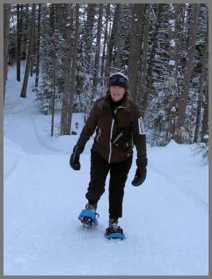 Snowshoeing on ski trail