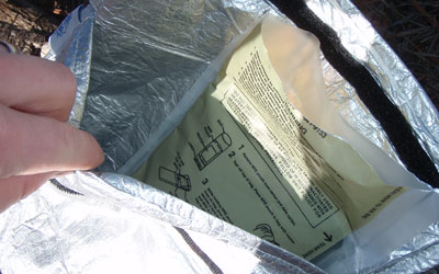 Cooking an MRE inside the cozy