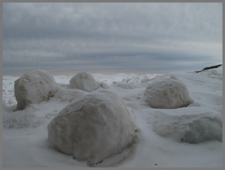 Walking amongst ice boulders on Lake Superior, Michigan