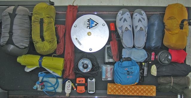 Summer backpacking contents minus water filter