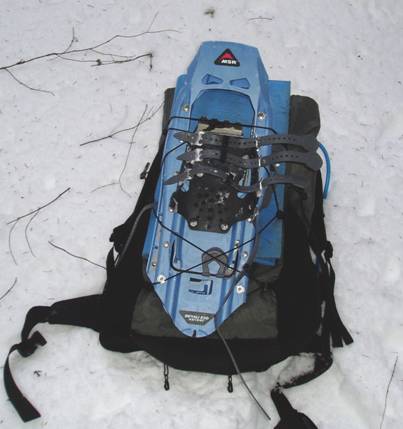 Snowshoes packed on the R2
