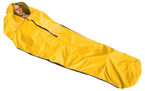 The Integral Designs Penguin Reflexion Bivy is made of SympaTex Reflexion fabric, which has a thin aluminum layer (bonded to its membrane) that is claimed to reflect back 75% of body heat. (Photo from Integral Designs website.)