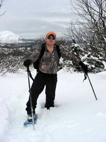 Snowshoeing on Pillar Mtn, with only the liners