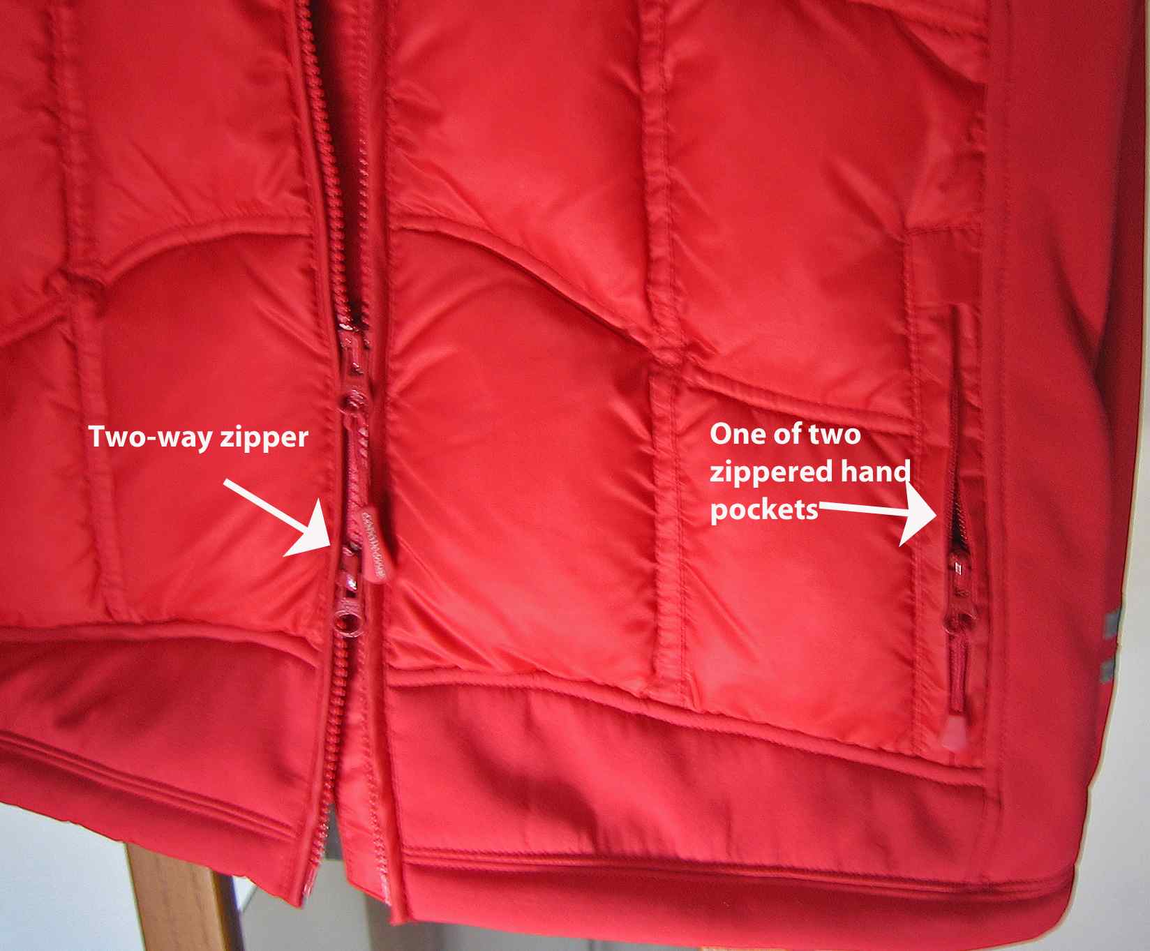 Hand pocket zipper, front zipper