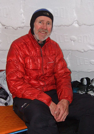 On a winter camping trip in February, I wore the Ex Light Down Jacket as a midlayer in an igloo. My clothing system consisted of (from skin out) a wool baselayer, microfleece top, Montbell Ex Light Down Jacket, Western Mountaineering Flash Jacket, and Rab eVENT shell jacket. The photo does not show the outer two layers.
