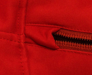 View of elastic cover over zipper