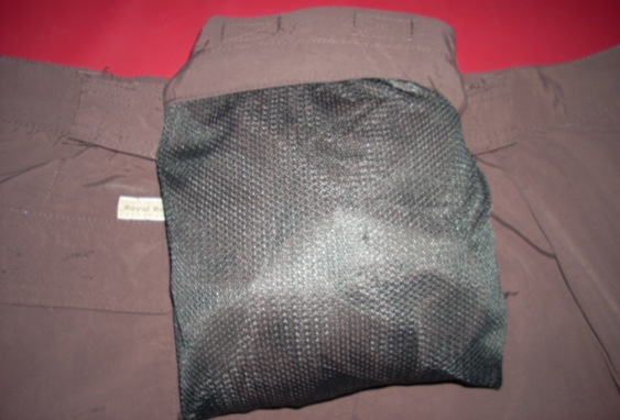 Stored pants legs on waist band