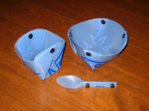 Picture of assembled bowl, cup, and spoon