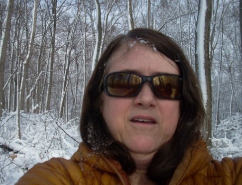 Wearing the Run glasses on a wintry day
