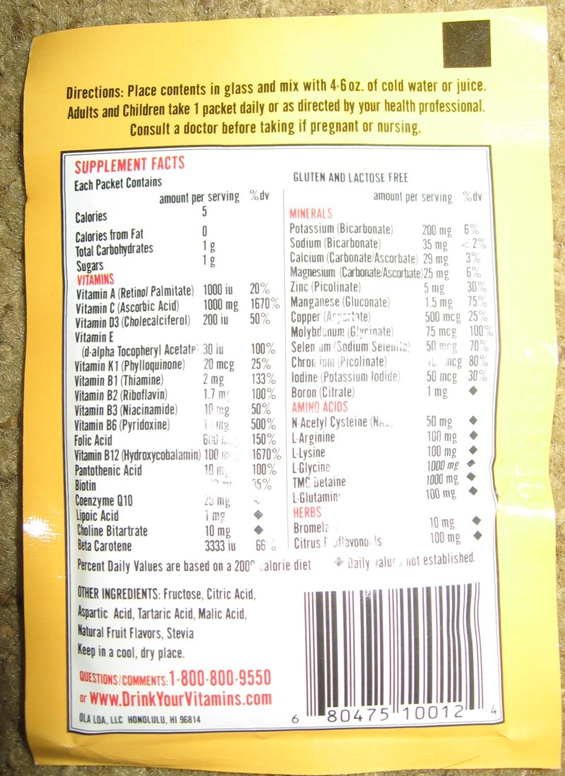 Back of package