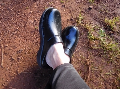 Wearing the clogs without socks at Isle Royale