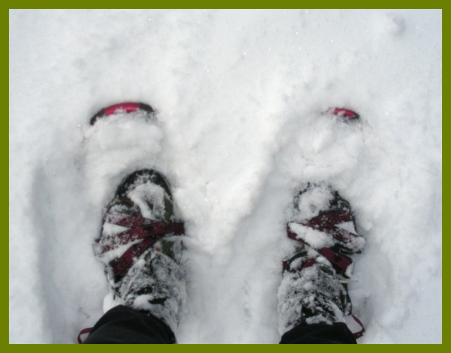Snowshoeing while wearing Runamucks
