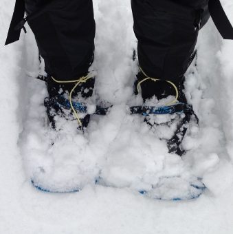 Snowshoeing with gaiters over the boots