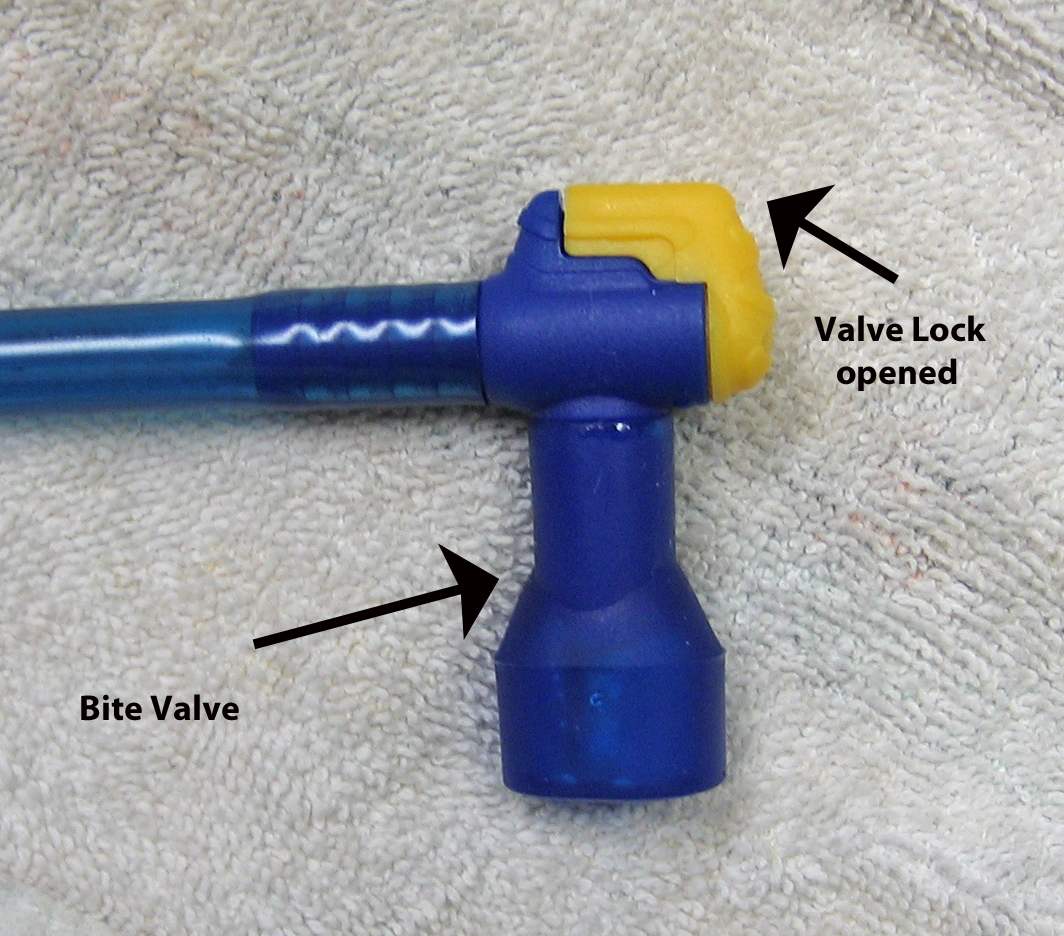 Bite valve, valve lock opened