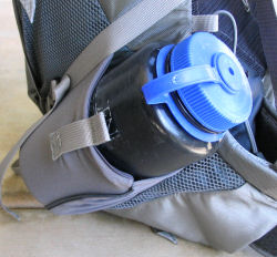 side accessory pocket expanded, with water bottle