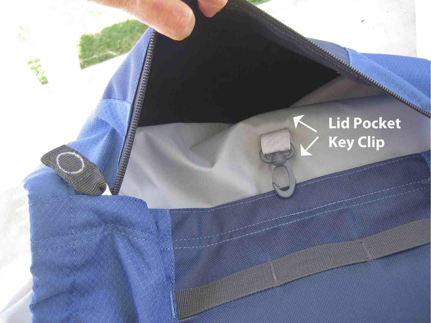 Lid pocket with key clip