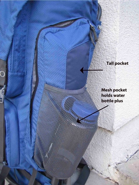 Tall side pocket and mesh pocket