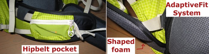 Hipbelt pockets and AdaptiveFit features