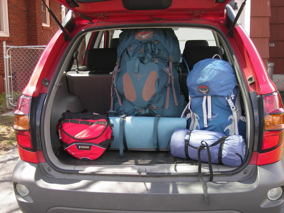 Pack loaded in car.