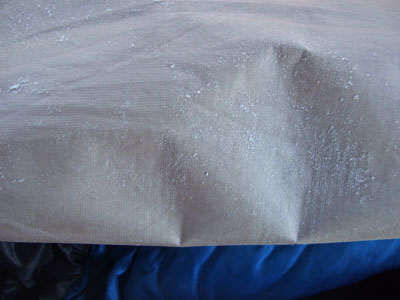 Condensation (frost) inside the Penguin Bivy after sleeping under the stars on a 20 F (-7 C) night.