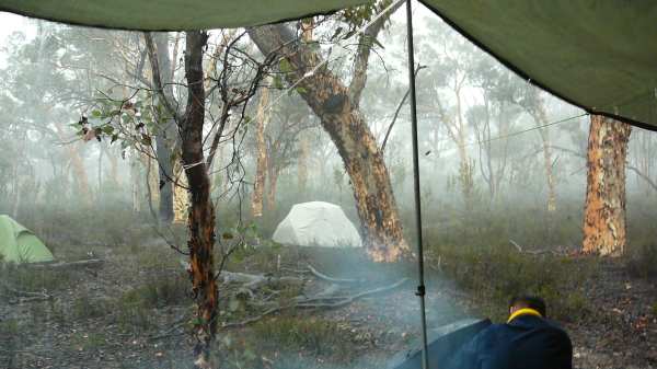 tent in the rain