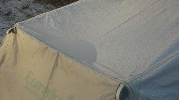 rain pooling on the tent