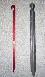 MSR Needle stake on left, Y stake I use on right