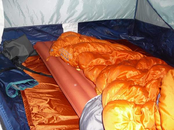 mat inside the tent