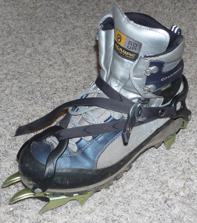 Crampons attached to my boot