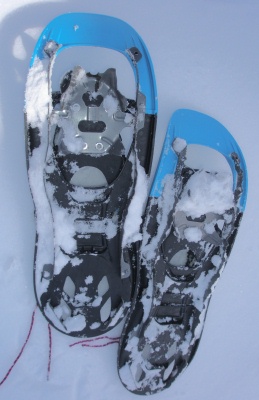 Snow sticking to crampons after very sticky snowshoeing